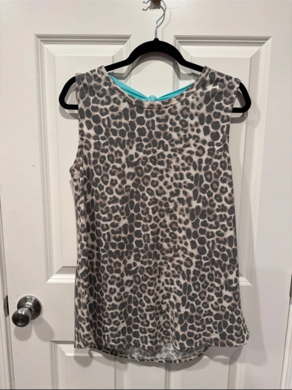 BiBi Gray Leopard Print Tank with Teal Back Tie
